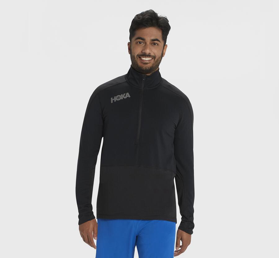 Hoka One One 1/2 Zip Midlayer - Men Tops - Black,Australia NTX-358216